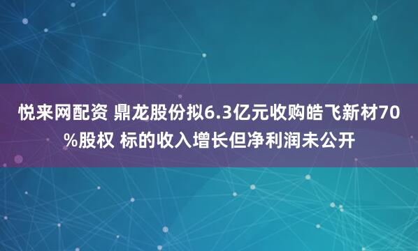 悦来网配资 鼎龙股份拟6.3亿元收购皓飞新材70%股权 标的收入增长但净利润未公开