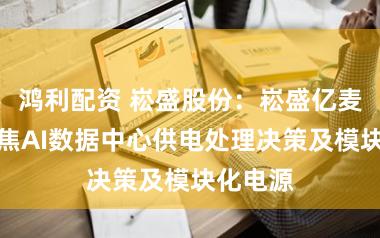 鸿利配资 崧盛股份：崧盛亿麦主要聚焦AI数据中心供电处理决策及模块化电源
